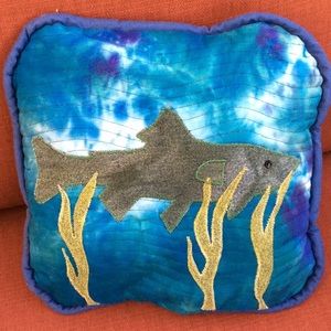 Hand made fish throw pillow coastal, north woods
